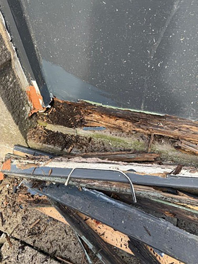 Extensive timber decay revealed after removal of the original window frame